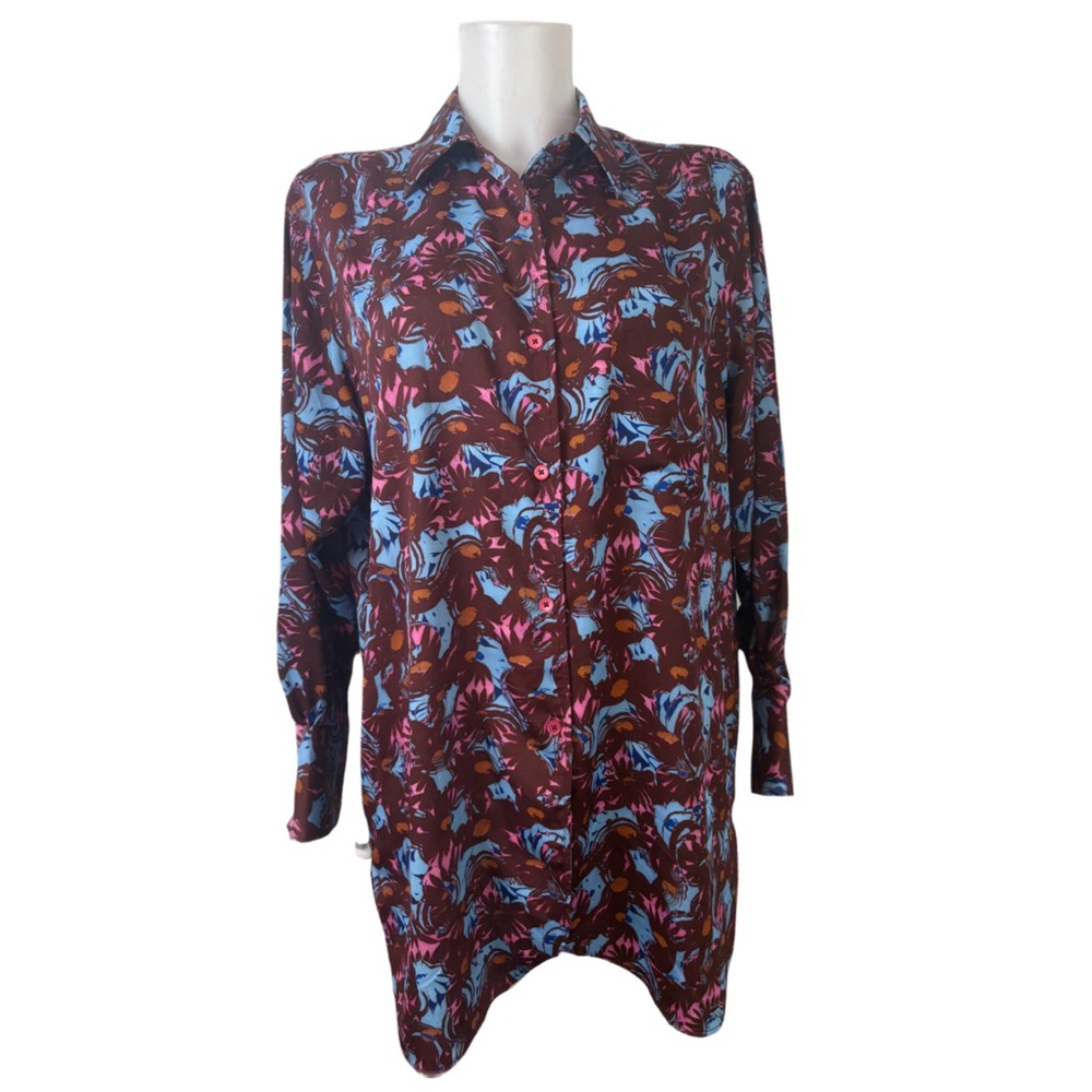 PS Paul Smith Burgundy Floral Button-Down Shirt with Blue & Pink Print